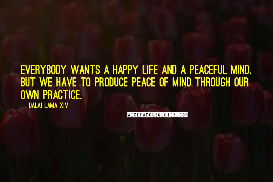 Dalai Lama XIV Quotes: Everybody wants a happy life and a peaceful mind, but we have to produce peace of mind through our own practice.