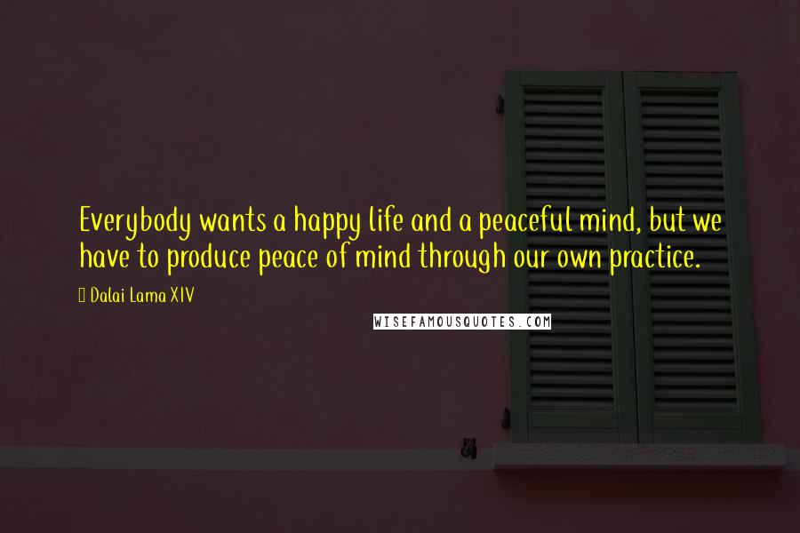 Dalai Lama XIV Quotes: Everybody wants a happy life and a peaceful mind, but we have to produce peace of mind through our own practice.