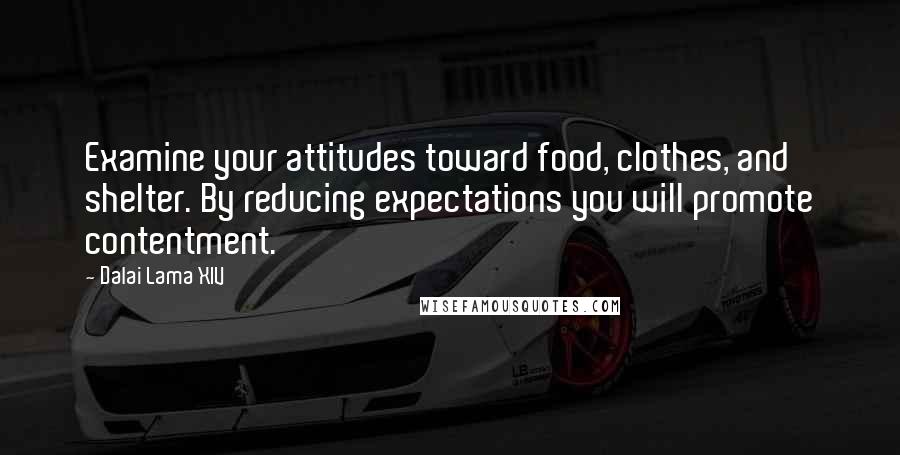 Dalai Lama XIV Quotes: Examine your attitudes toward food, clothes, and shelter. By reducing expectations you will promote contentment.