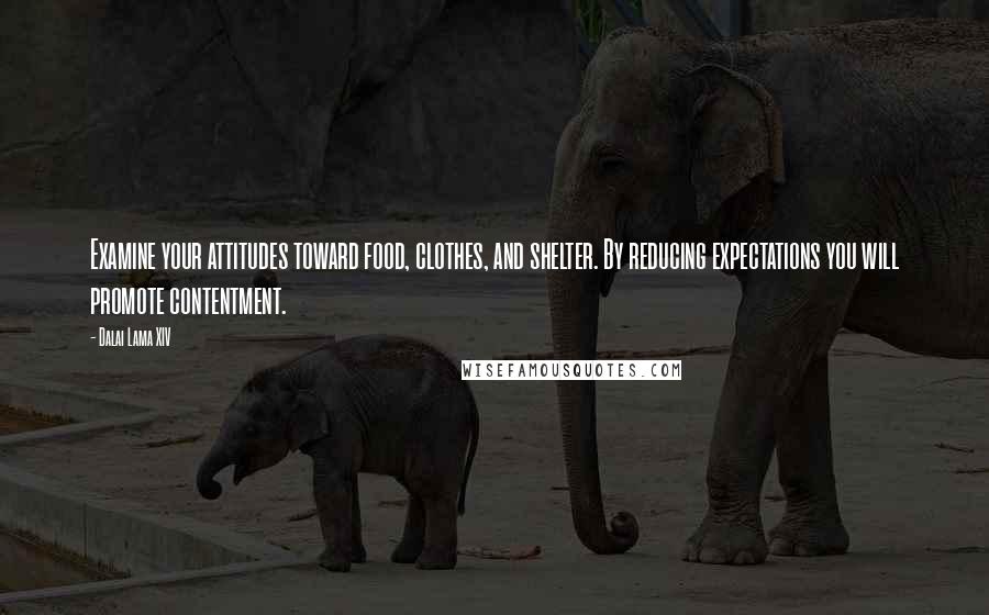 Dalai Lama XIV Quotes: Examine your attitudes toward food, clothes, and shelter. By reducing expectations you will promote contentment.