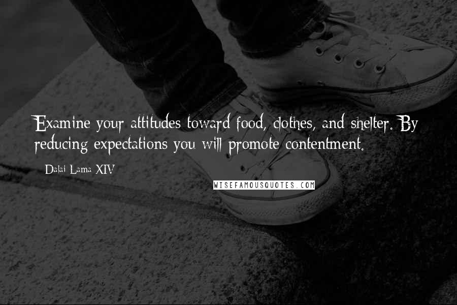 Dalai Lama XIV Quotes: Examine your attitudes toward food, clothes, and shelter. By reducing expectations you will promote contentment.