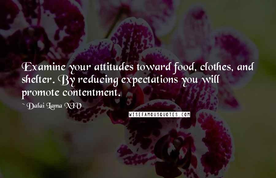 Dalai Lama XIV Quotes: Examine your attitudes toward food, clothes, and shelter. By reducing expectations you will promote contentment.