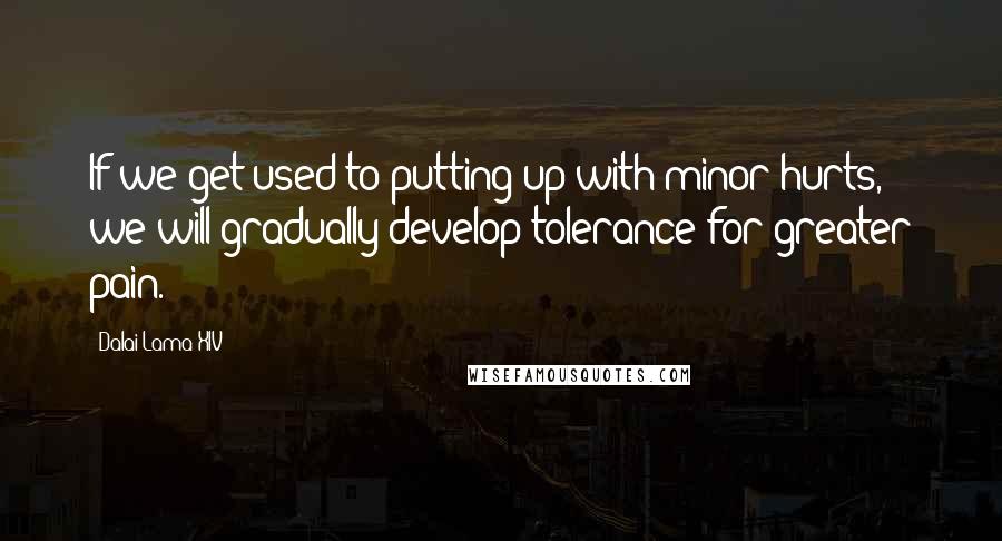 Dalai Lama XIV Quotes: If we get used to putting up with minor hurts, we will gradually develop tolerance for greater pain.