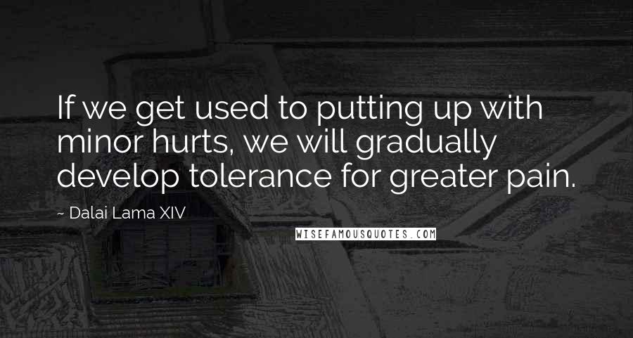 Dalai Lama XIV Quotes: If we get used to putting up with minor hurts, we will gradually develop tolerance for greater pain.