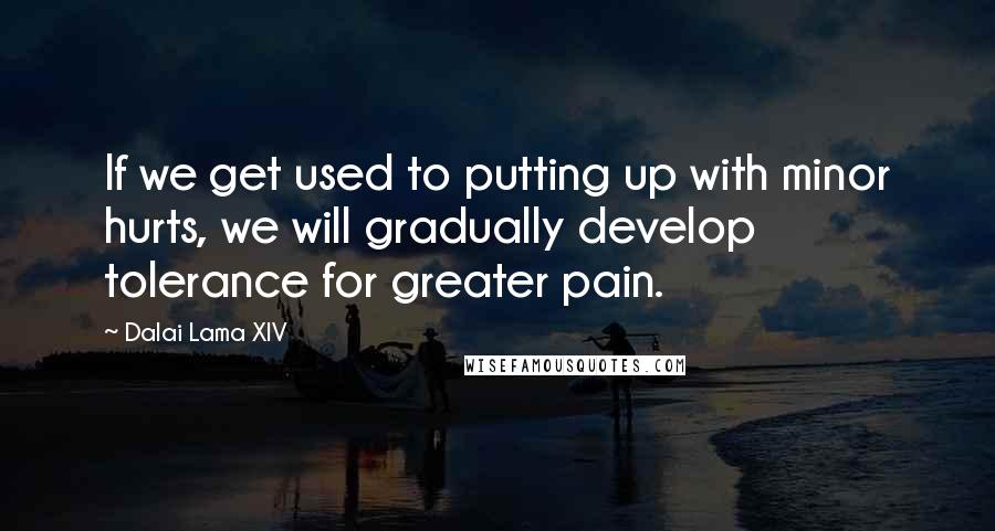 Dalai Lama XIV Quotes: If we get used to putting up with minor hurts, we will gradually develop tolerance for greater pain.