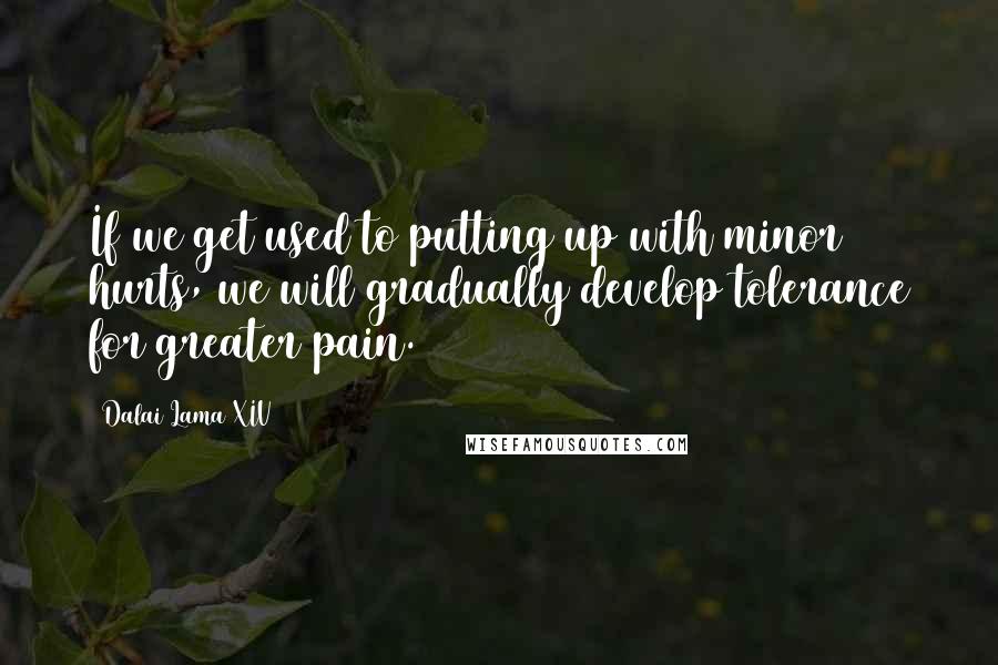 Dalai Lama XIV Quotes: If we get used to putting up with minor hurts, we will gradually develop tolerance for greater pain.