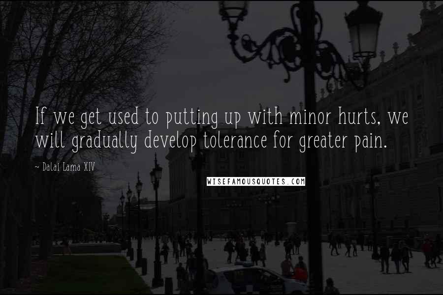 Dalai Lama XIV Quotes: If we get used to putting up with minor hurts, we will gradually develop tolerance for greater pain.