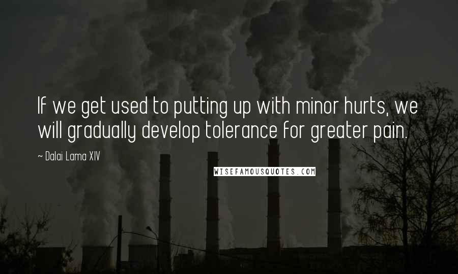 Dalai Lama XIV Quotes: If we get used to putting up with minor hurts, we will gradually develop tolerance for greater pain.