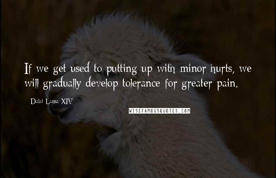 Dalai Lama XIV Quotes: If we get used to putting up with minor hurts, we will gradually develop tolerance for greater pain.