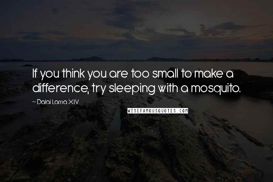 Dalai Lama XIV Quotes: If you think you are too small to make a difference, try sleeping with a mosquito.