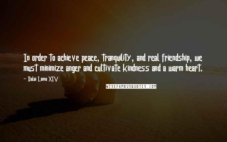 Dalai Lama XIV Quotes: In order to achieve peace, tranquility, and real friendship, we must minimize anger and cultivate kindness and a warm heart.