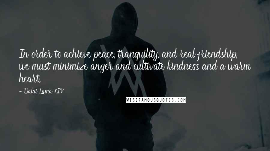 Dalai Lama XIV Quotes: In order to achieve peace, tranquility, and real friendship, we must minimize anger and cultivate kindness and a warm heart.