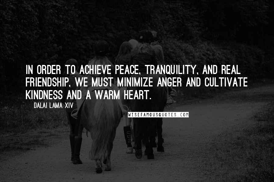 Dalai Lama XIV Quotes: In order to achieve peace, tranquility, and real friendship, we must minimize anger and cultivate kindness and a warm heart.