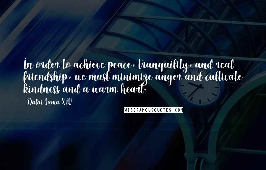 Dalai Lama XIV Quotes: In order to achieve peace, tranquility, and real friendship, we must minimize anger and cultivate kindness and a warm heart.