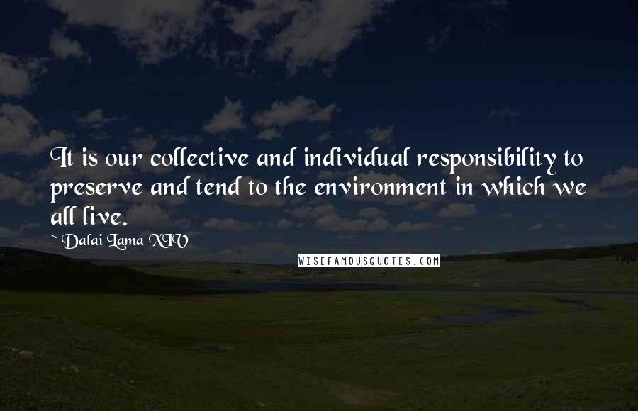 Dalai Lama XIV Quotes: It is our collective and individual responsibility to preserve and tend to the environment in which we all live.
