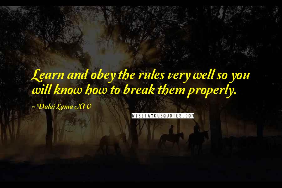 Dalai Lama XIV Quotes: Learn and obey the rules very well so you will know how to break them properly.