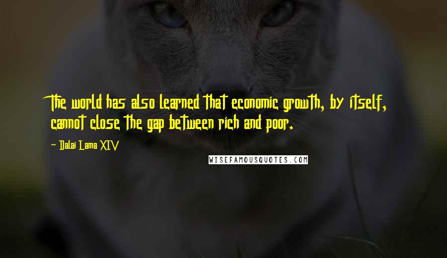 Dalai Lama XIV Quotes: The world has also learned that economic growth, by itself, cannot close the gap between rich and poor.
