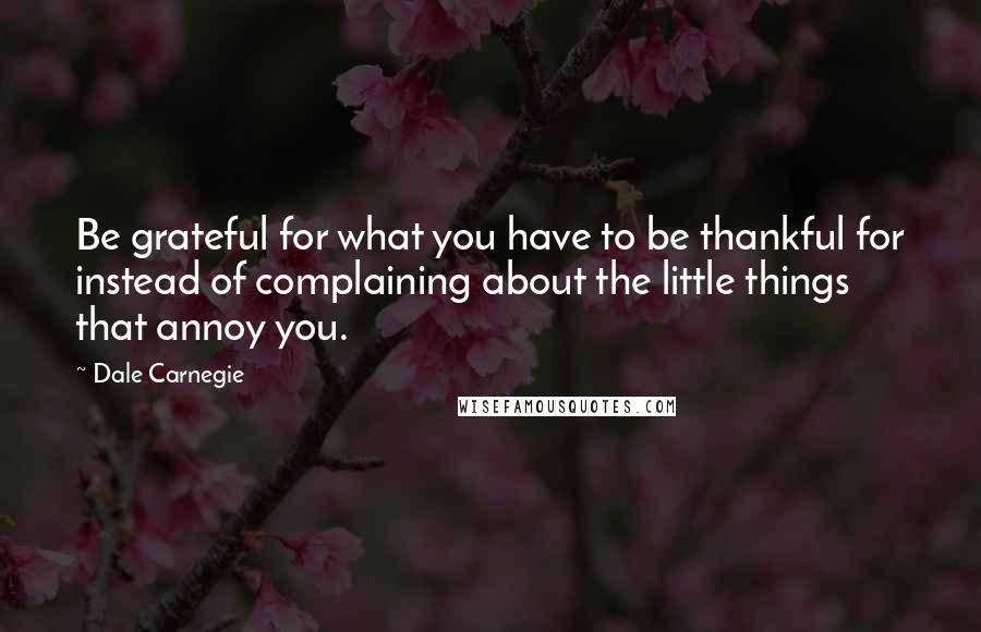 Dale Carnegie Quotes: Be grateful for what you have to be thankful for instead of complaining about the little things that annoy you.