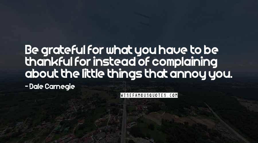 Dale Carnegie Quotes: Be grateful for what you have to be thankful for instead of complaining about the little things that annoy you.