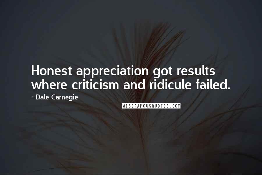 Dale Carnegie Quotes: Honest appreciation got results where criticism and ridicule failed.