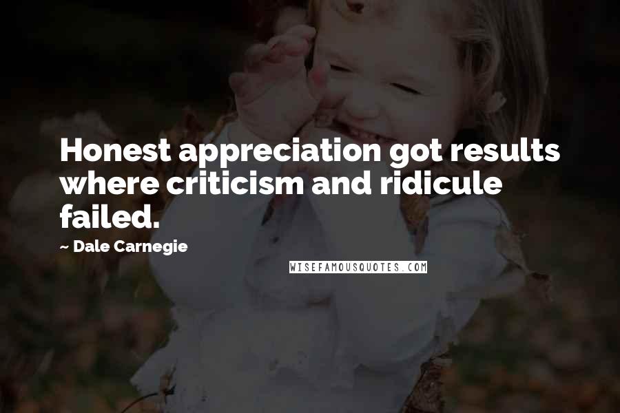 Dale Carnegie Quotes: Honest appreciation got results where criticism and ridicule failed.
