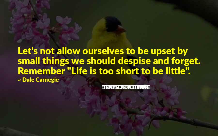 Dale Carnegie Quotes: Let's not allow ourselves to be upset by small things we should despise and forget. Remember "Life is too short to be little".