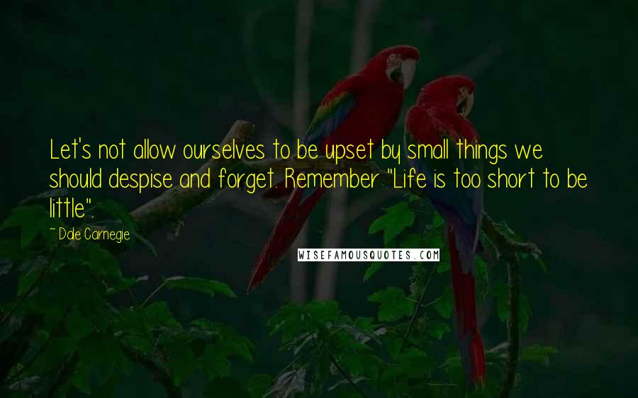 Dale Carnegie Quotes: Let's not allow ourselves to be upset by small things we should despise and forget. Remember "Life is too short to be little".