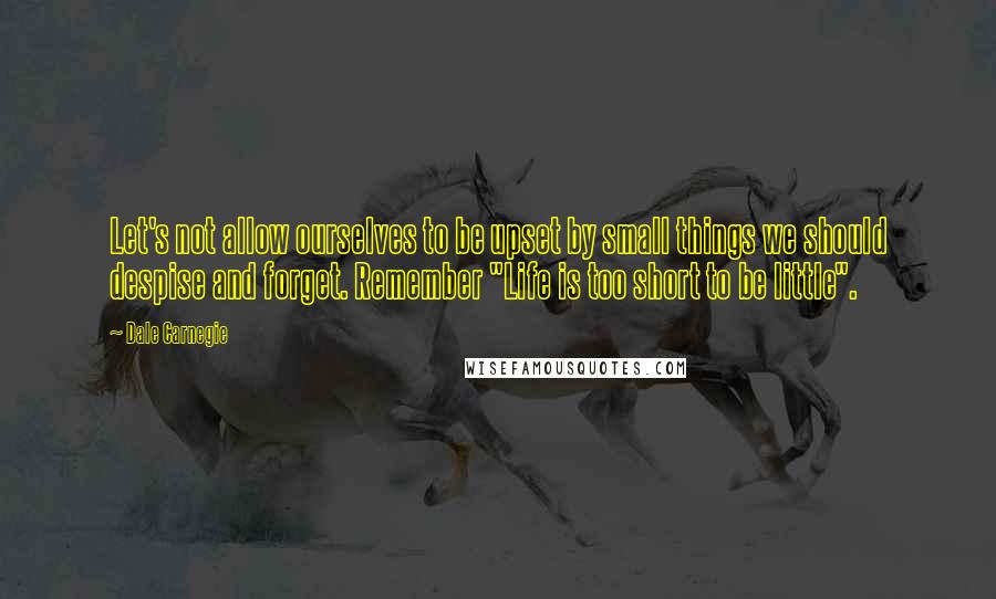 Dale Carnegie Quotes: Let's not allow ourselves to be upset by small things we should despise and forget. Remember "Life is too short to be little".