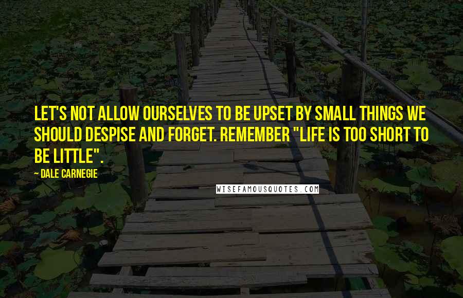 Dale Carnegie Quotes: Let's not allow ourselves to be upset by small things we should despise and forget. Remember "Life is too short to be little".