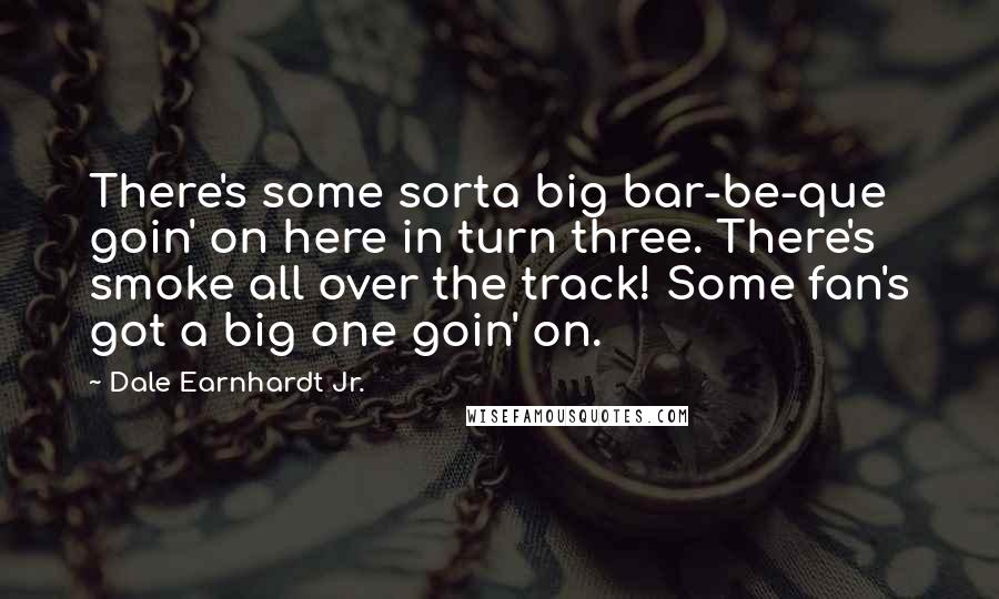 Dale Earnhardt Jr. Quotes: There's some sorta big bar-be-que goin' on here in turn three. There's smoke all over the track! Some fan's got a big one goin' on.