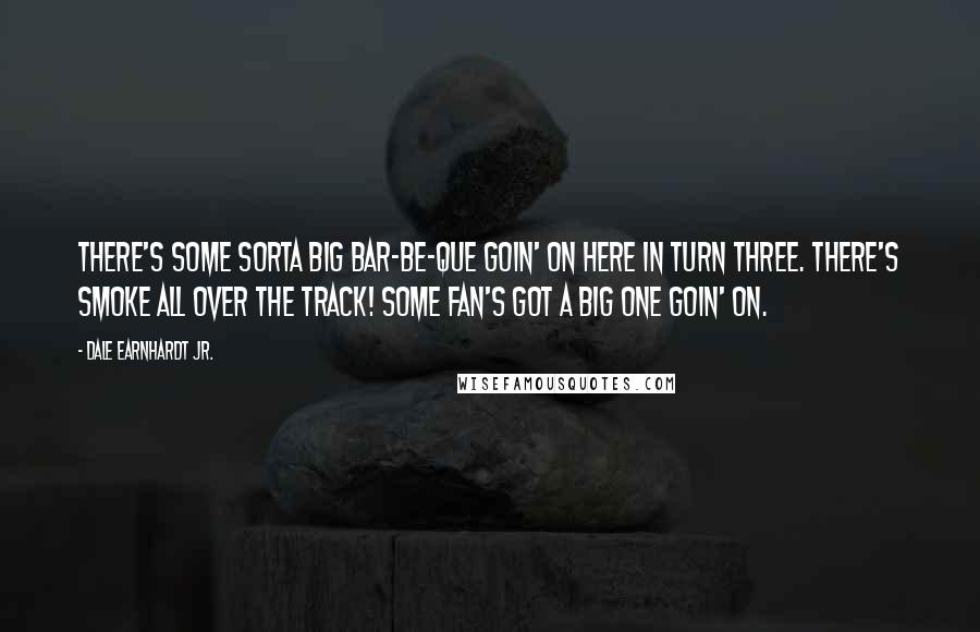 Dale Earnhardt Jr. Quotes: There's some sorta big bar-be-que goin' on here in turn three. There's smoke all over the track! Some fan's got a big one goin' on.