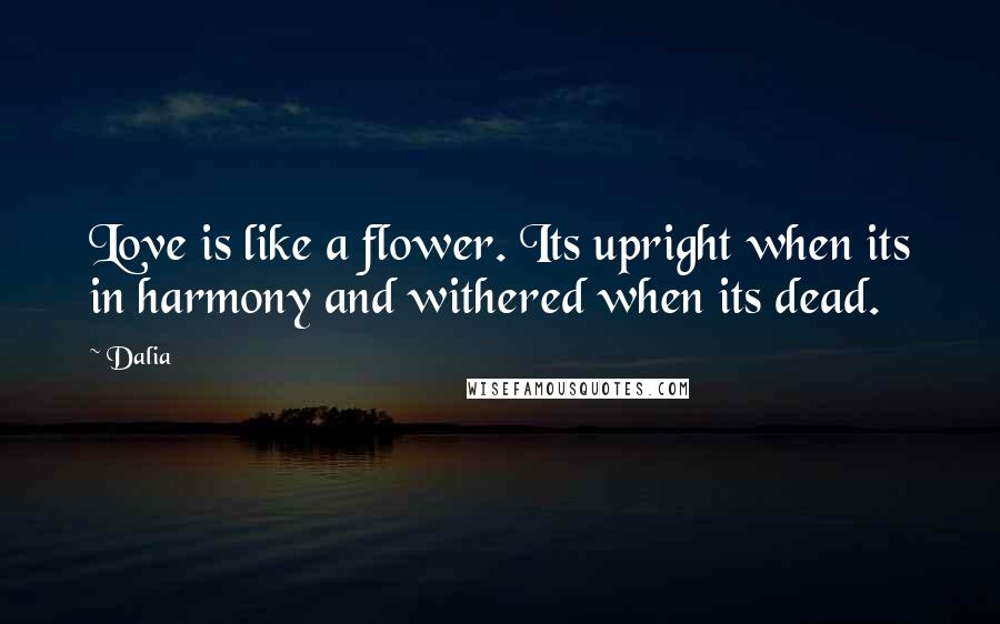 Dalia Quotes: Love is like a flower. Its upright when its in harmony and withered when its dead.