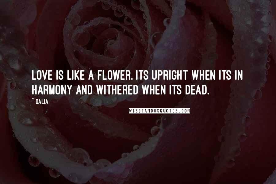 Dalia Quotes: Love is like a flower. Its upright when its in harmony and withered when its dead.