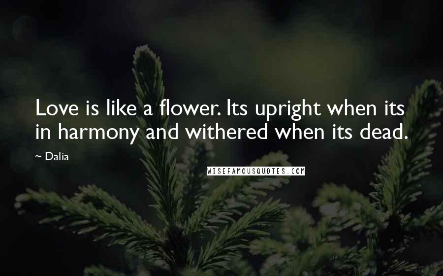 Dalia Quotes: Love is like a flower. Its upright when its in harmony and withered when its dead.