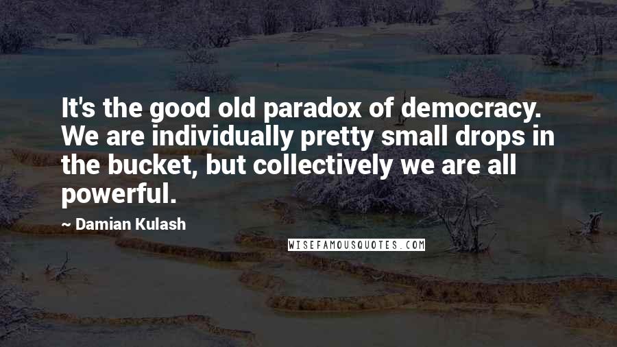 Damian Kulash Quotes: It's the good old paradox of democracy. We are individually pretty small drops in the bucket, but collectively we are all powerful.