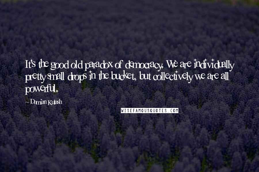 Damian Kulash Quotes: It's the good old paradox of democracy. We are individually pretty small drops in the bucket, but collectively we are all powerful.