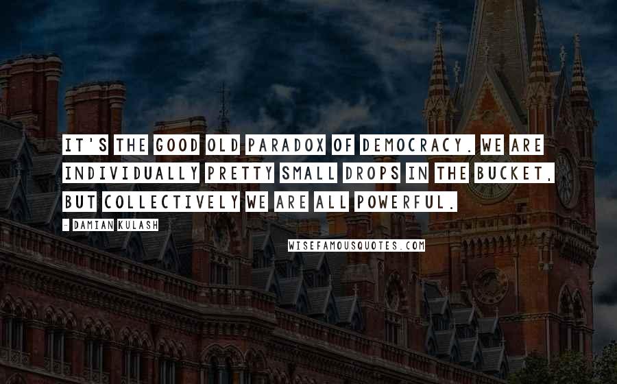 Damian Kulash Quotes: It's the good old paradox of democracy. We are individually pretty small drops in the bucket, but collectively we are all powerful.