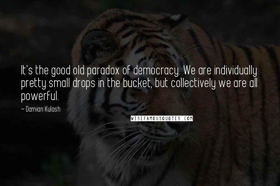 Damian Kulash Quotes: It's the good old paradox of democracy. We are individually pretty small drops in the bucket, but collectively we are all powerful.