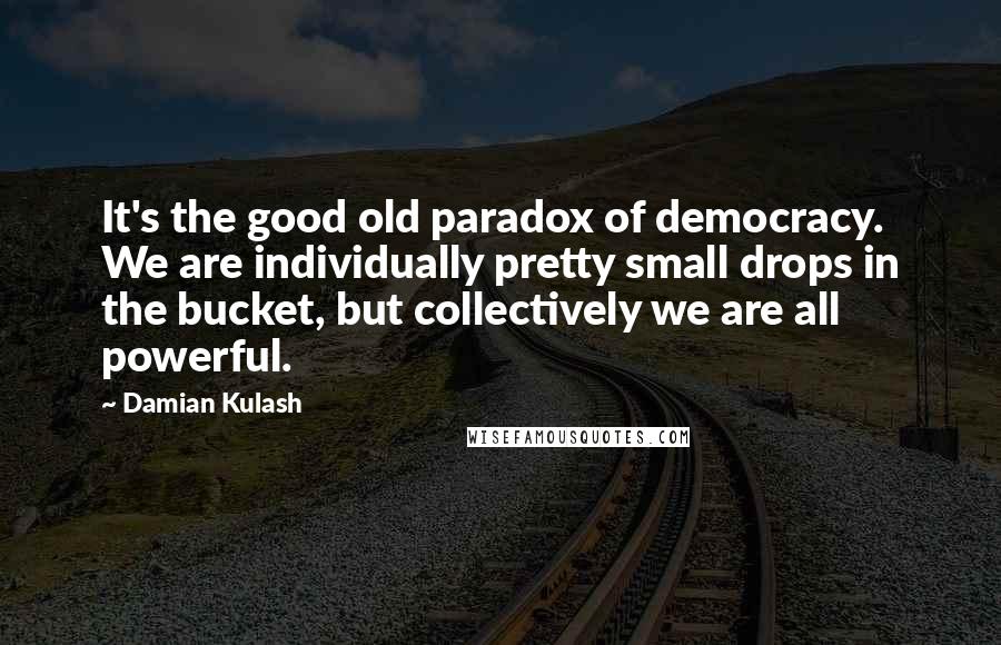 Damian Kulash Quotes: It's the good old paradox of democracy. We are individually pretty small drops in the bucket, but collectively we are all powerful.