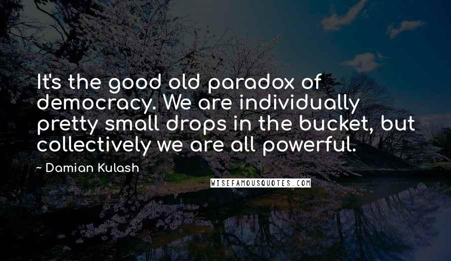 Damian Kulash Quotes: It's the good old paradox of democracy. We are individually pretty small drops in the bucket, but collectively we are all powerful.