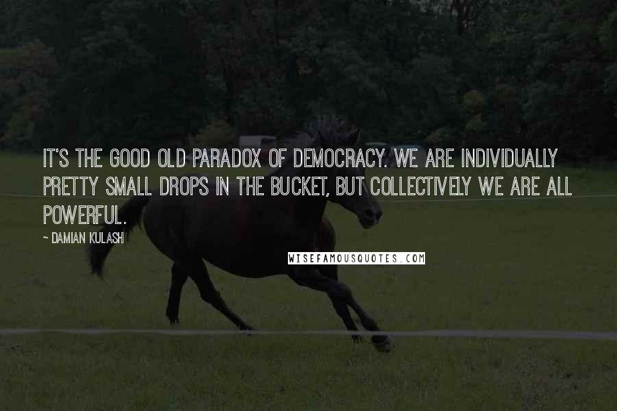 Damian Kulash Quotes: It's the good old paradox of democracy. We are individually pretty small drops in the bucket, but collectively we are all powerful.