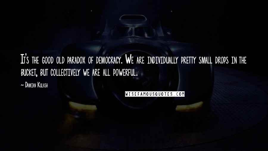 Damian Kulash Quotes: It's the good old paradox of democracy. We are individually pretty small drops in the bucket, but collectively we are all powerful.