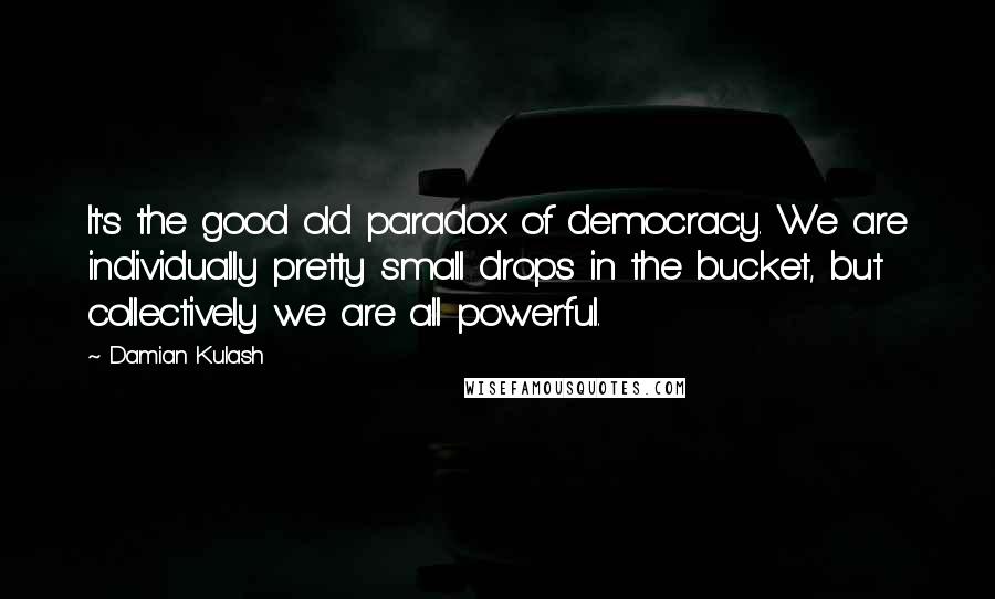 Damian Kulash Quotes: It's the good old paradox of democracy. We are individually pretty small drops in the bucket, but collectively we are all powerful.