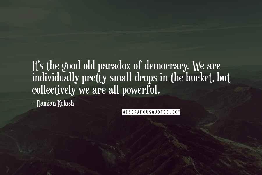 Damian Kulash Quotes: It's the good old paradox of democracy. We are individually pretty small drops in the bucket, but collectively we are all powerful.