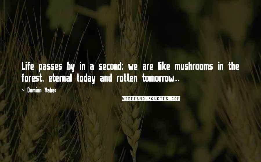 Damian Maher Quotes: Life passes by in a second; we are like mushrooms in the forest, eternal today and rotten tomorrow...