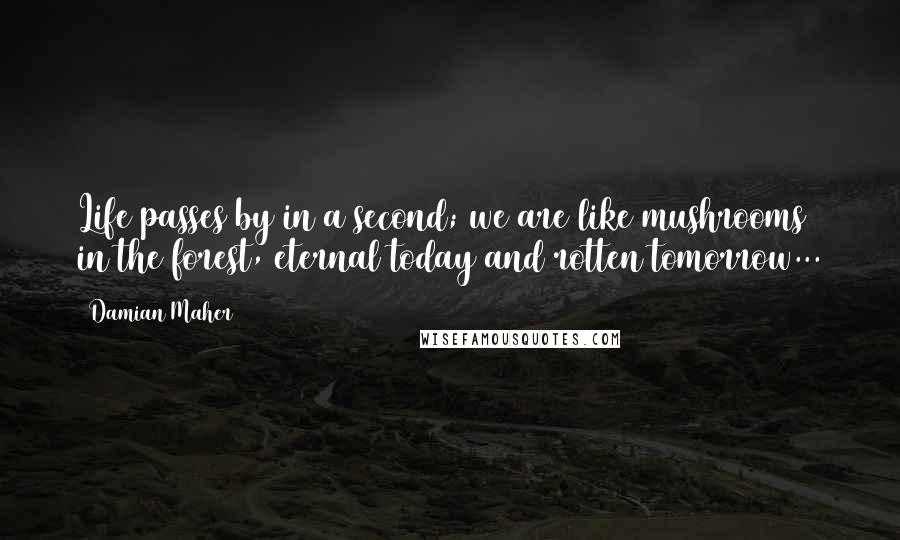 Damian Maher Quotes: Life passes by in a second; we are like mushrooms in the forest, eternal today and rotten tomorrow...