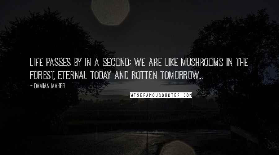 Damian Maher Quotes: Life passes by in a second; we are like mushrooms in the forest, eternal today and rotten tomorrow...