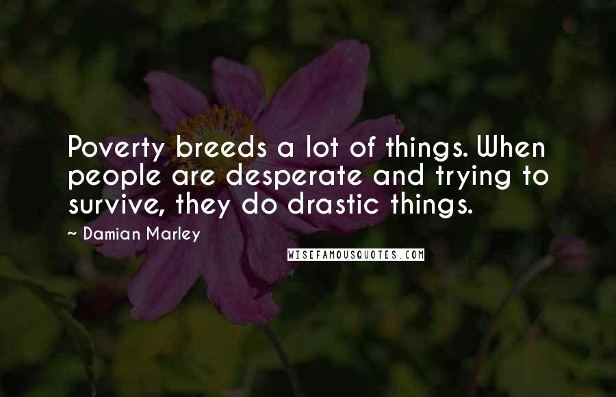 Damian Marley Quotes: Poverty breeds a lot of things. When people are desperate and trying to survive, they do drastic things.