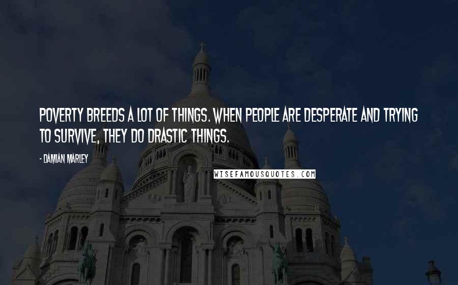 Damian Marley Quotes: Poverty breeds a lot of things. When people are desperate and trying to survive, they do drastic things.