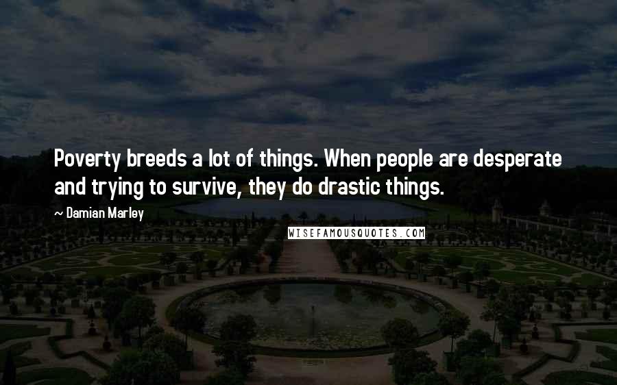 Damian Marley Quotes: Poverty breeds a lot of things. When people are desperate and trying to survive, they do drastic things.